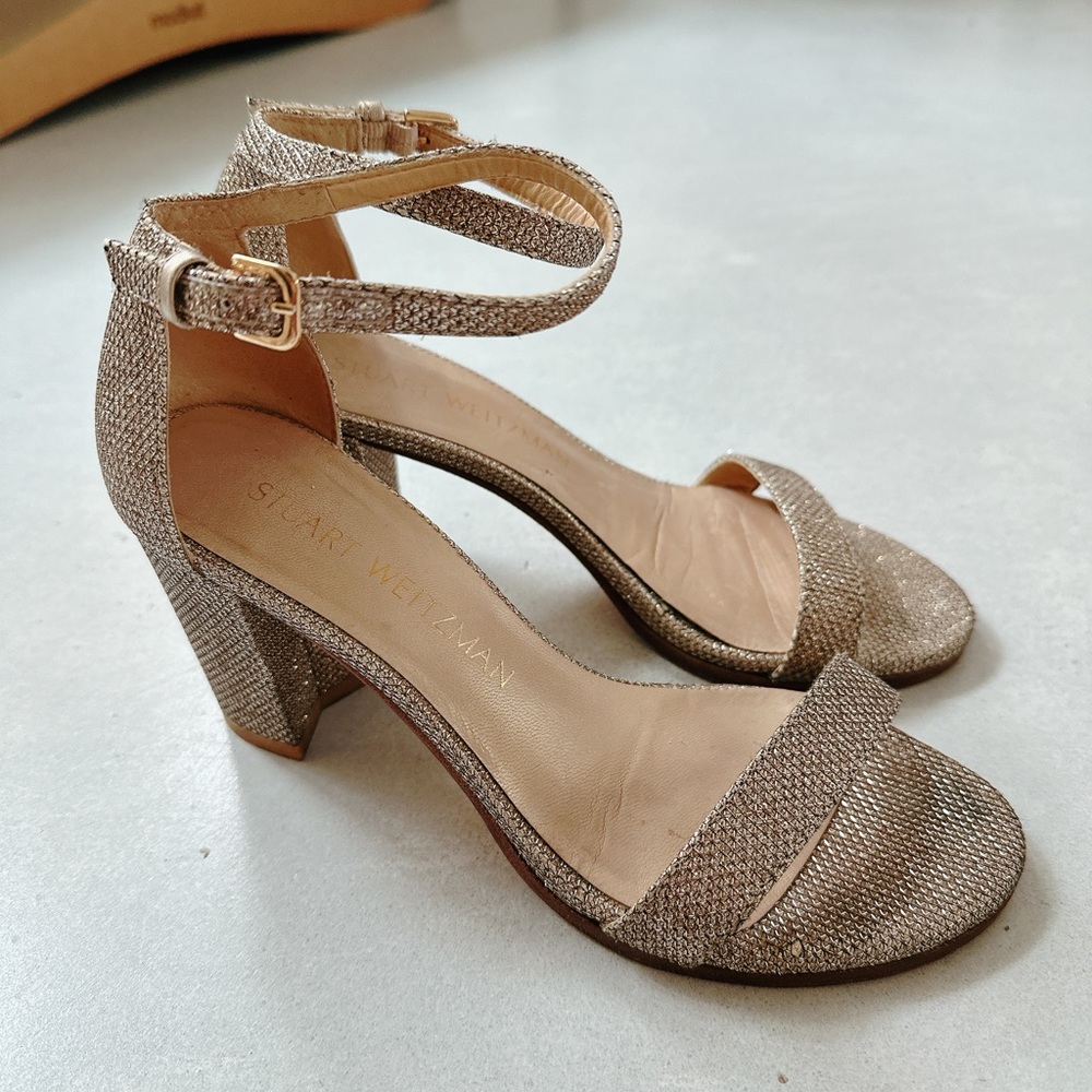 Stuart Weitzman Gold 75 Block Sandal - image 1